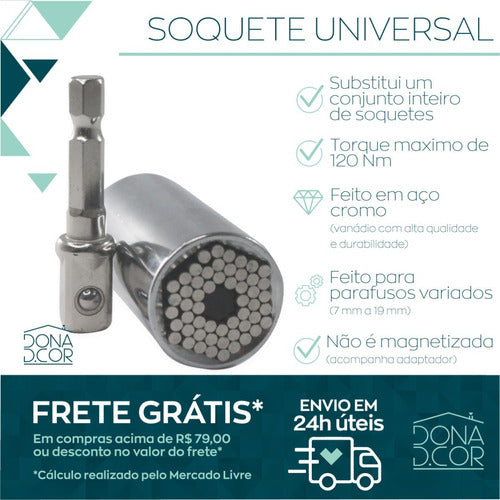 Chave Soquete Universal 7 A 19 Mm Adaptador Parafusadeira